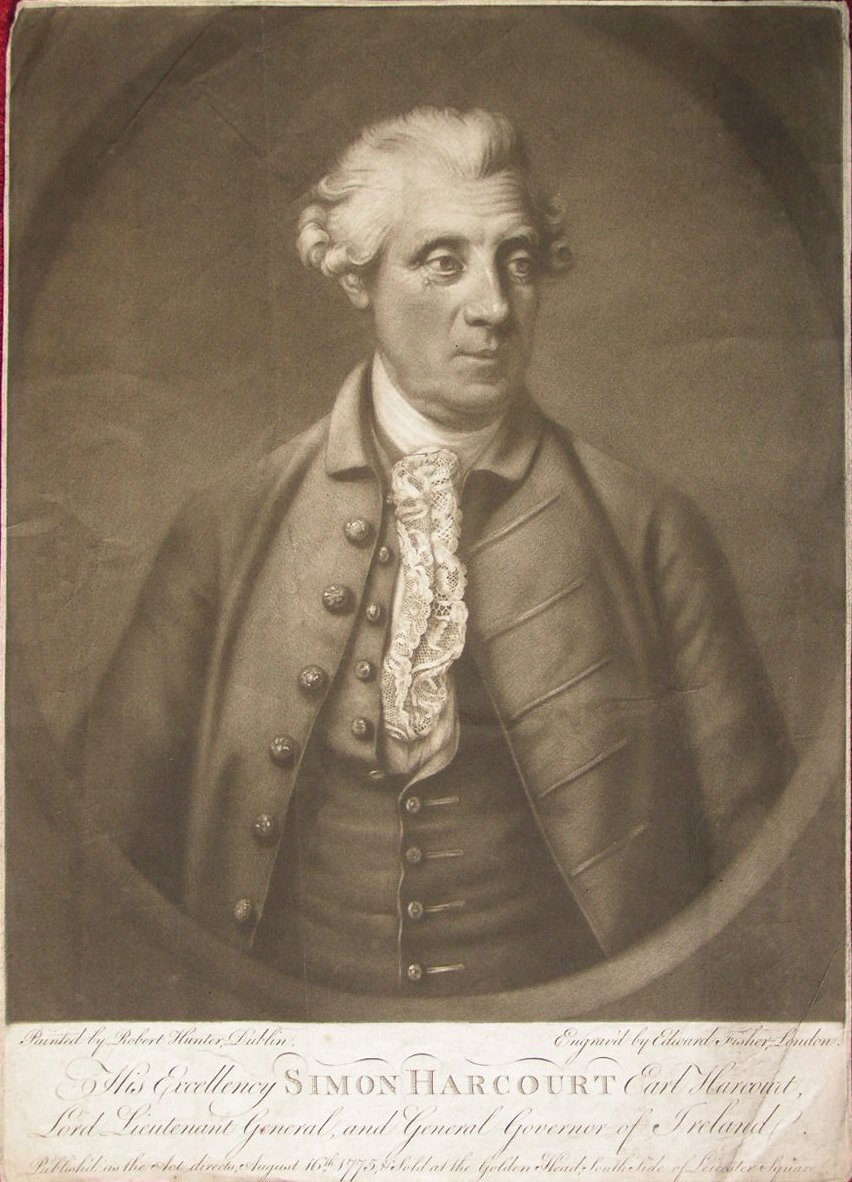 Mezzotint - His Excellency Simon Harcourt, Earl Harcourt Lord Lieutenant and General Governor of Ireland  - Fisher
